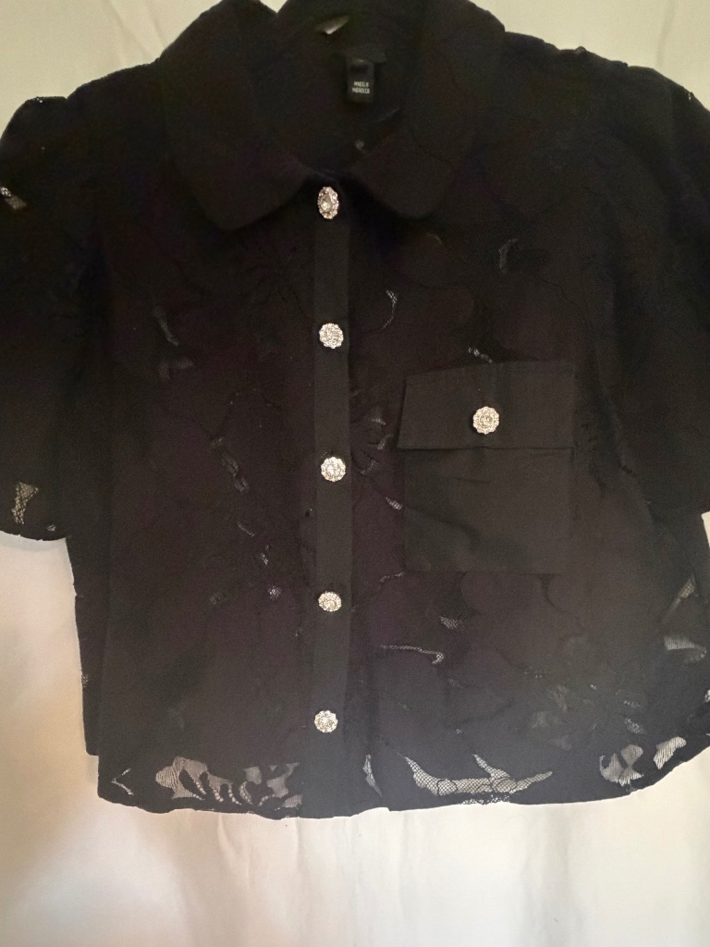 Two Piece Set Black Lace Skirt & Matching Top w/rhinestone buttons